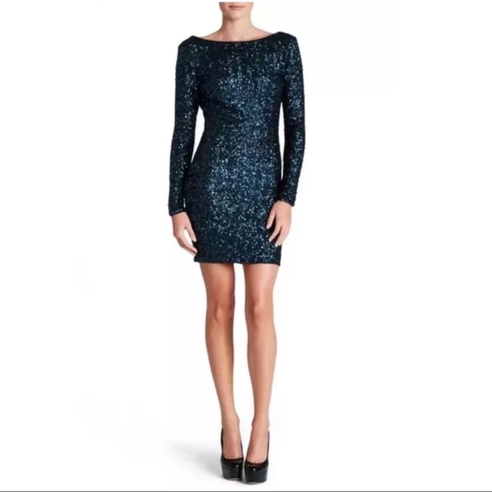Dress The Population Black Turquoise Sequin Dress - Picture 5 of 6